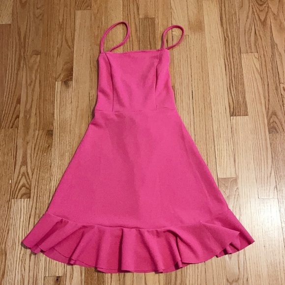 SHEIN Neon Pink Lace Up Backless Ruffle Slip Dress - Picture 3 of 5